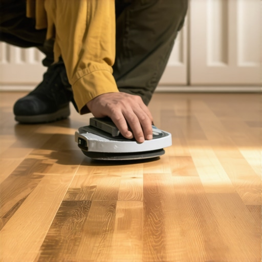 Sanding a Hardwood Floor Person carefully sanding a stained section of hardwood floor with fine grit sandpaper