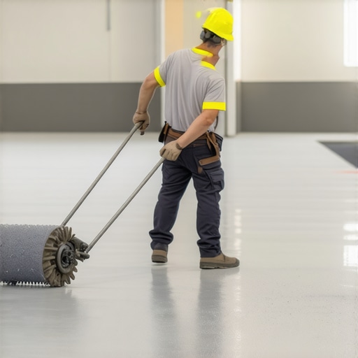 Contractor using a spiky roller for floor leveling