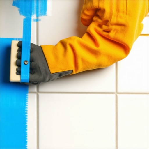 Applying Blue Tape Along Tile Joint Blue painter's tape applied alongside a clean tile joint before applying flexible grout