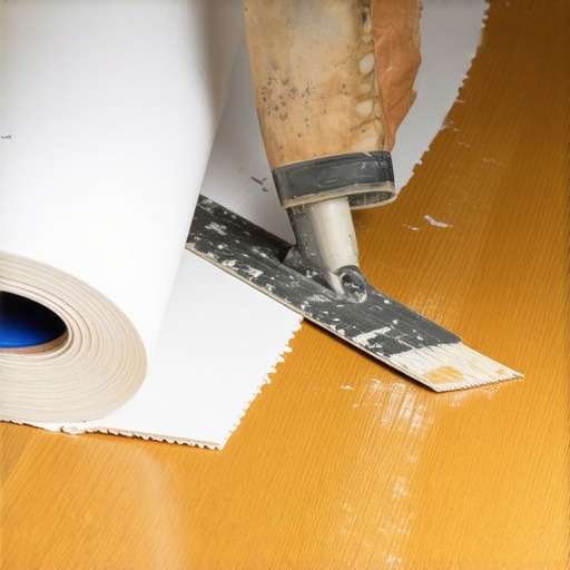 Applying Perimeter Adhesive for Vinyl Flooring Close-up of perimeter glue application on a subfloor for vinyl installation