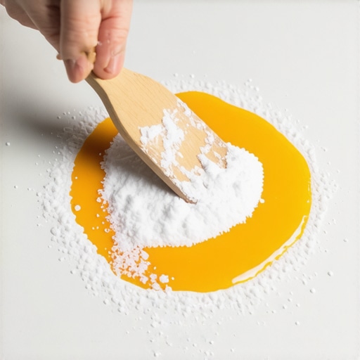 Close-up of lemon and salt paste being applied to a rust stain on porcelain tile.