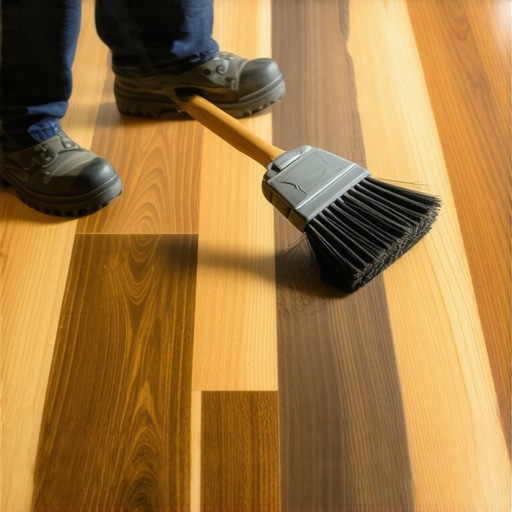 Worker saturating old wood grain with protective oil sealer