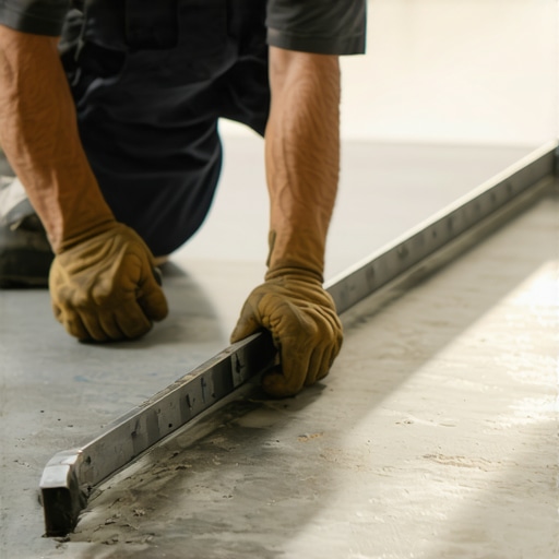 Checking Floor Flatness with a Straight Edge Contractor measuring subfloor flatness for tile installation