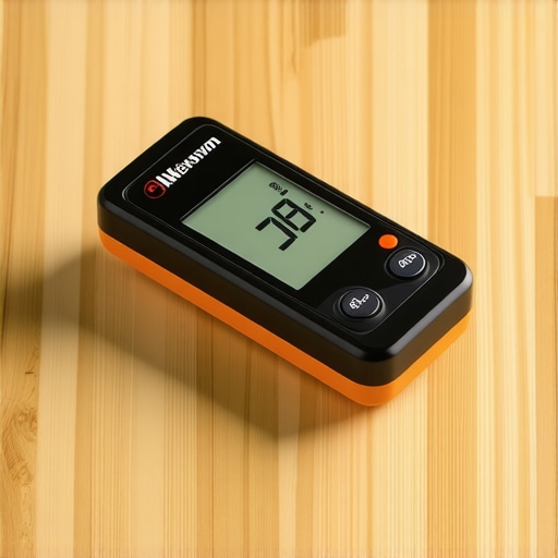 Checking Floor Moisture Levels Close-up of a digital moisture meter on hardwood flooring