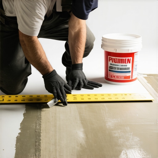 Checking Subfloor Flatness vs Levelness Professional checking subfloor flatness with a straight edge before tile installation