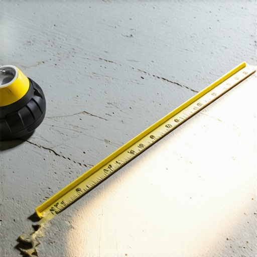 Checking Subfloor Flatness with a Straight Edge A professional straight edge measuring the flatness of a subfloor before flooring installation.