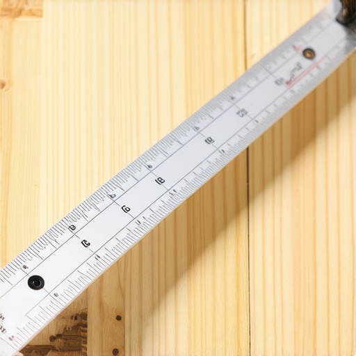 Checking Subfloor Flatness with a Straightedge A 10-foot straightedge tool measuring subfloor flatness to meet NWFA standards before hardwood installation.
