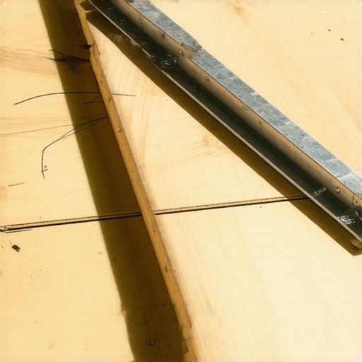 A metal level showing a gap in the subfloor before floor leveling compound is applied for an accessible transition.