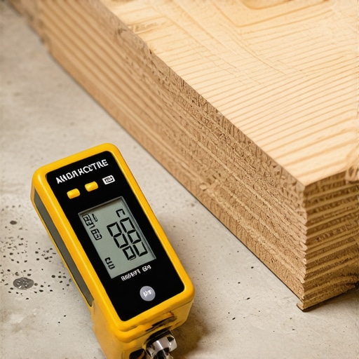 Checking Subfloor Moisture Before Flooring Installation Professional moisture meter testing a concrete subfloor for humidity levels.