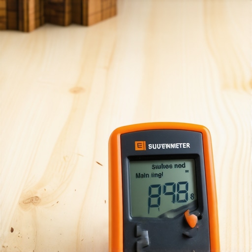 Digital moisture meter being used on a subfloor before flooring installation.