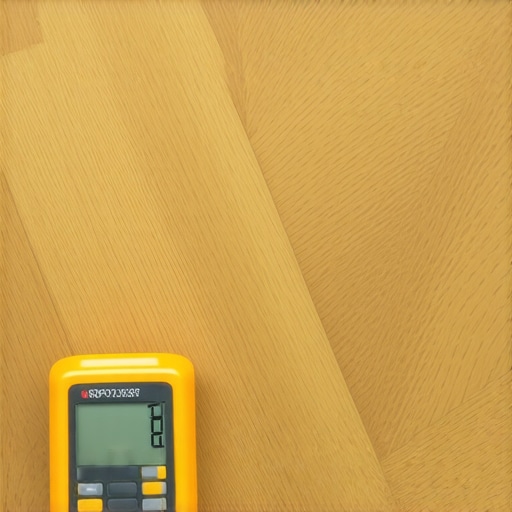 Checking moisture levels on a herringbone wood floor A pinless moisture meter displaying a digital reading on a white oak herringbone floor.