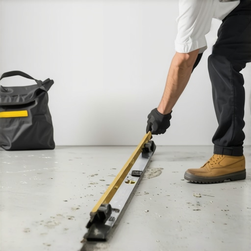 Professional tools being used to measure floor flatness to avoid installation failure.
