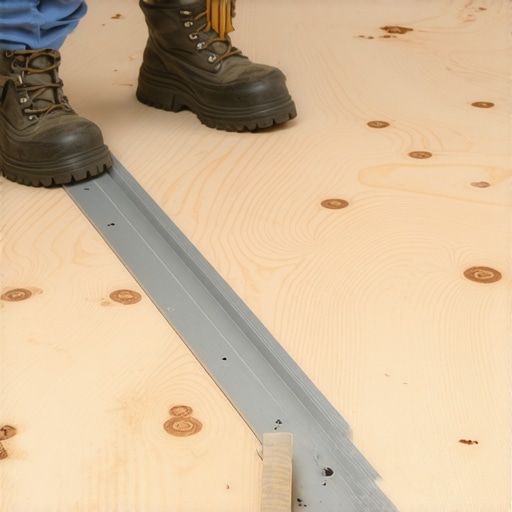 Checking subfloor flatness with a straightedge A professional checking for high and low spots on a subfloor using a 10-foot straightedge.