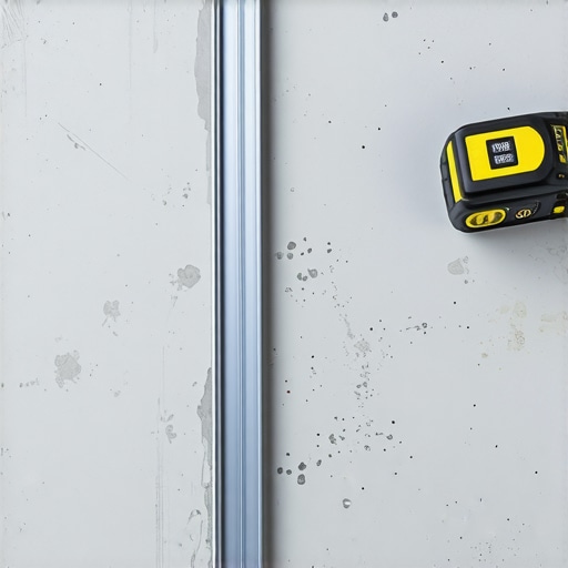 A straightedge tool showing a gap in an uneven subfloor before flooring installation.