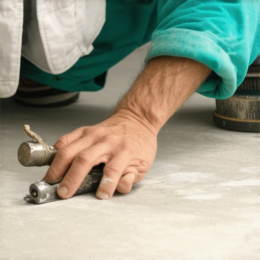 Hand using a chisel to undercut a hole in polished concrete for a better patch bond