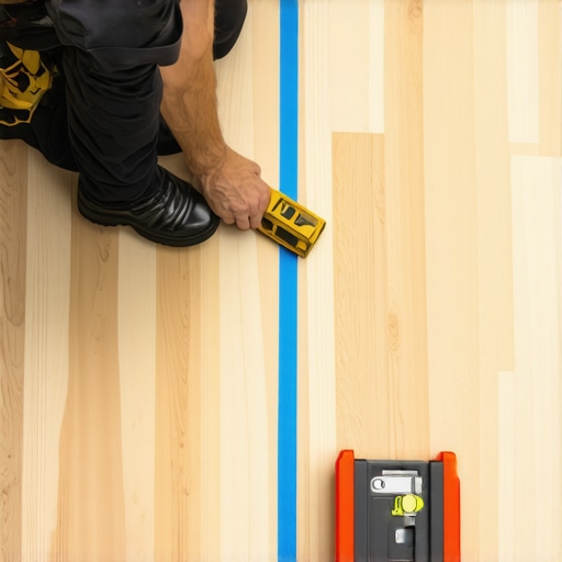 Dry-fitting hardwood flooring for perfect alignment A worker laying out hardwood planks on a subfloor to check for gaps and alignment before installation.