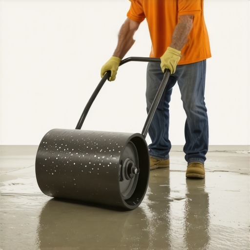 Ensuring a Smooth Finish with a Spiked Roller Spiked roller being used on wet self-leveling compound