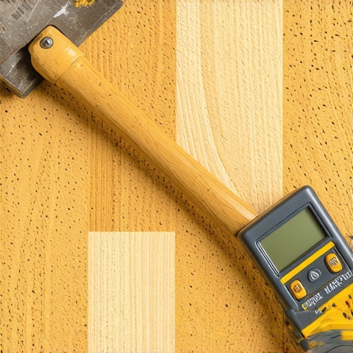 A dead blow hammer and moisture meter on a cork floor installation.