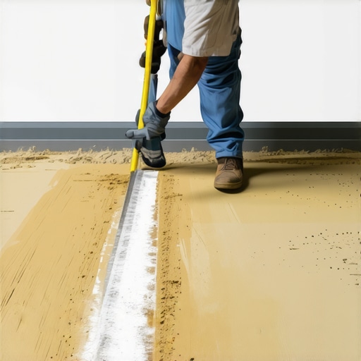 Finding subfloor dips with a straightedge and chalk Contractor using a straightedge to find low spots on a subfloor for leveling.