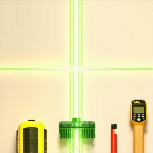 High-Precision Laser Leveling for Floors A green laser level projecting a reference line on a subfloor for precision flooring installation.