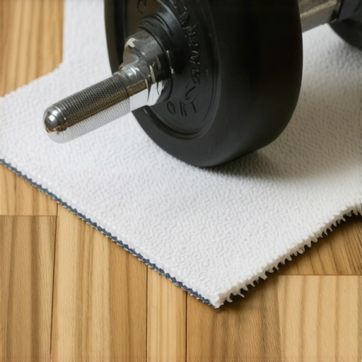 How to use weights to flatten vinyl flooring Gym weight used to press down vinyl floor plank edges during glue-down installation.