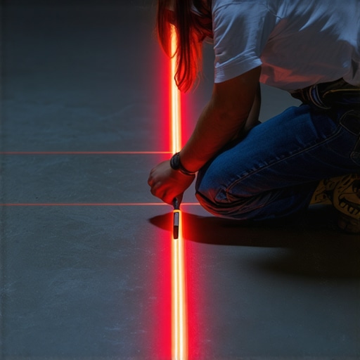 Mapping out a tile layout with a pencil Professional DIYer marking a tile layout on a concrete subfloor with a pencil and laser level.