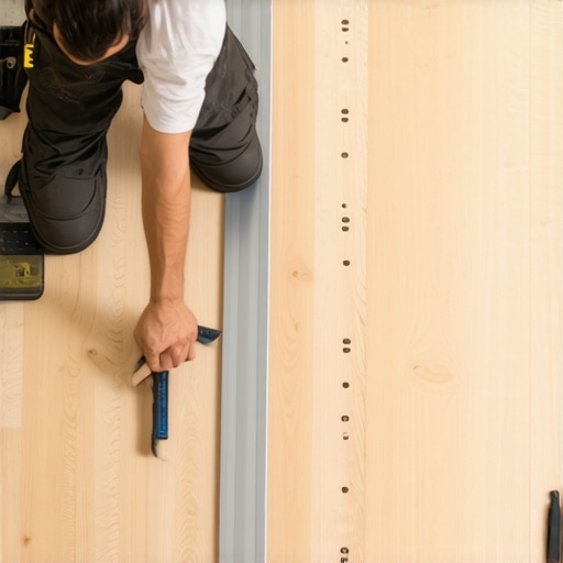 Mapping subfloor dips with a straight edge Contractor measuring floor flatness with a metal straight edge