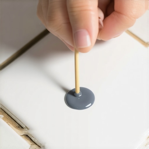 Matching epoxy color to porcelain tile Close-up of DIY epoxy color matching on a chipped grey porcelain tile