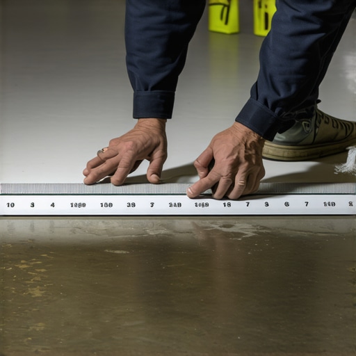 Professional checking subfloor flatness before flooring installation