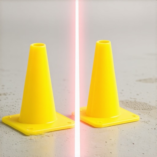Mechanical Leveling Pegs for Floor Depth Yellow leveling pegs on a concrete floor being used to mark pour depth for self-leveling compound.