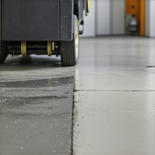 Mechanical profiling of a concrete slab A floor grinder being used to prep a concrete surface for floor leveling.