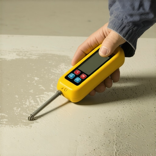 Moisture testing subfloor Pro using moisture meter on concrete