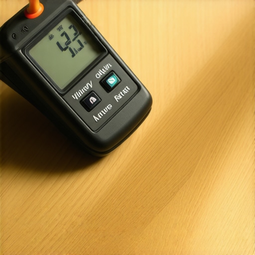 Monitoring Floor Moisture for Longevity A professional using a pinless moisture meter on a hardwood floor to prevent crowning.