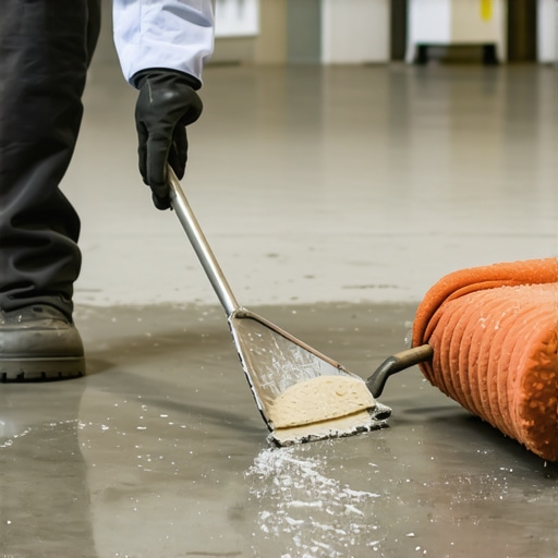 Pouring self-leveling compound on concrete A professional pouring self-leveling compound to fix a hollow subfloor.