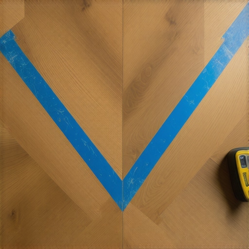 Precision Herringbone Layout and Center Line Alignment Professional herringbone flooring installation showing the center chalk line and initial plank placement for symmetry.