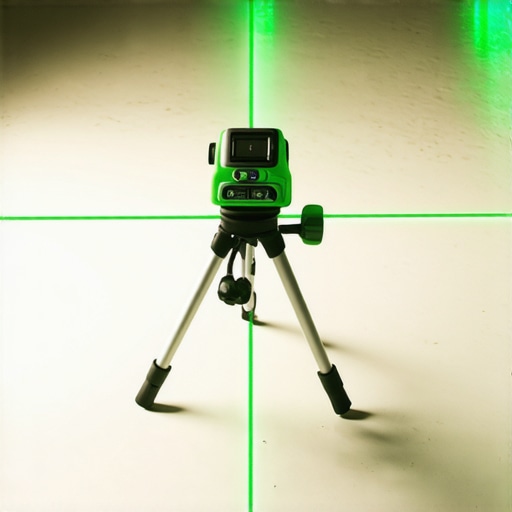 Precision Laser Leveling for Flooring A green beam laser level projecting layout lines on a subfloor.