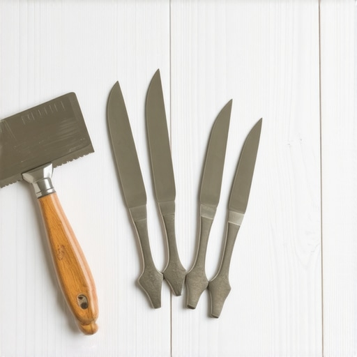 Precision Tools for Hardwood Floor Restoration Carbide wood scraper and palette knives used for professional hardwood floor burn repairs.