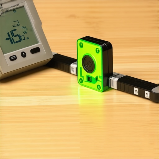 Precision Tools for Maintaining Bamboo Floors Digital hygrometer and laser level sitting on a flat bamboo floor