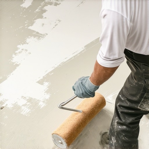 Priming the Wood Subfloor Applying primer to plywood subfloor before pouring self-leveler