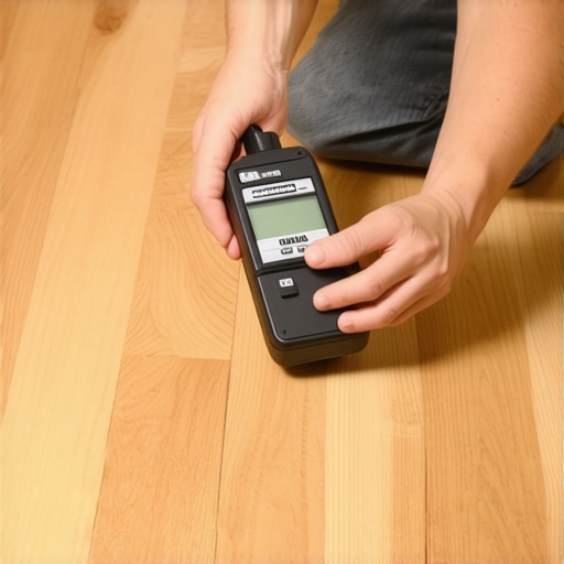 Checking floor moisture levels with a pinless meter over radiant heating.