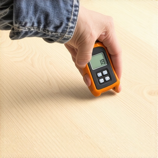 Pro Tool for Floor Moisture Testing Using a pinless moisture meter on a new white oak floor.