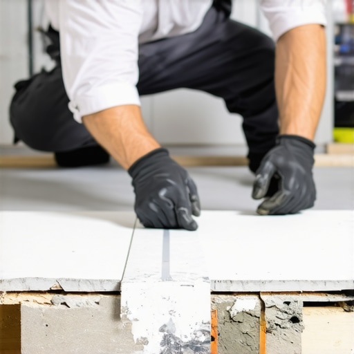 Professional Back Buttering Technique for Large Tile Adhesion A tiler applying a thin layer of mortar to the back of a large porcelain tile to ensure 100 percent coverage.