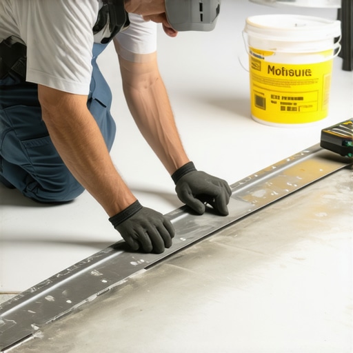Professional Floor Flatness and Moisture Check Installer checking concrete subfloor flatness with a straightedge and moisture meter before installing bamboo flooring.