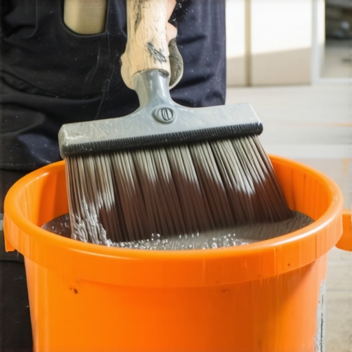 Professional Floor Leveling Preparation Close up of smooth self-leveling compound being mixed correctly for a floor installation.