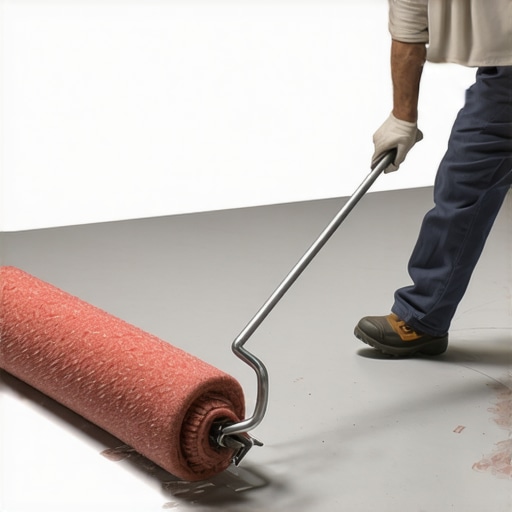 Contractor using a spiky roller on self-leveling compound for a flat floor