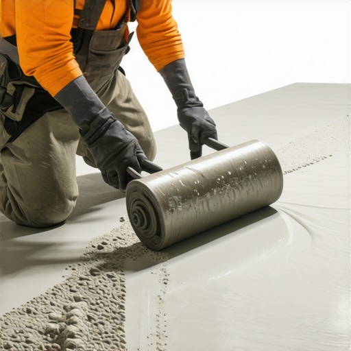 Professional Floor Leveling with a Spiked Roller Contractor using a spiked roller on self-leveling compound to ensure a smooth subfloor finish.