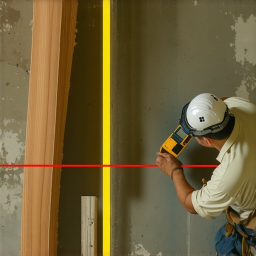 Moisture meter and laser level being used for flooring prep