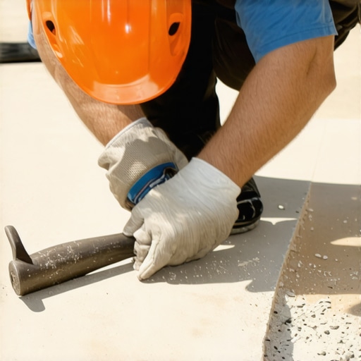 Professional Flooring Installation Tools in Action Close up of a dead blow hammer being used for floor capping during a hardwood installation