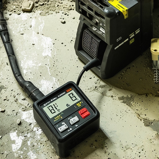A moisture meter and straightedge on a concrete subfloor