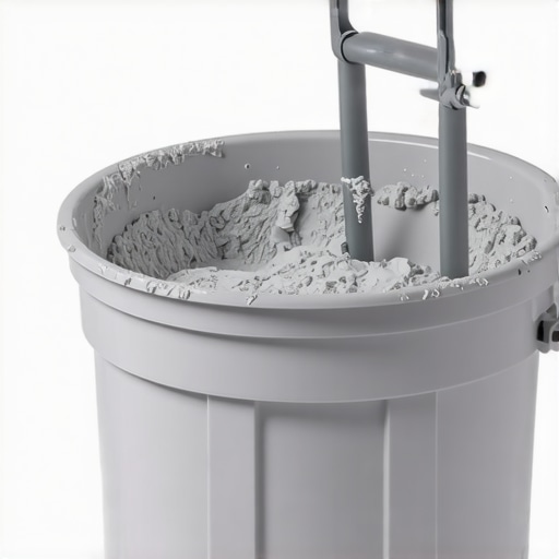 Professional High-Torque Mixer for Self-Leveling Underlayment A professional paddle mixer preparing a bucket of self-leveling floor compound.